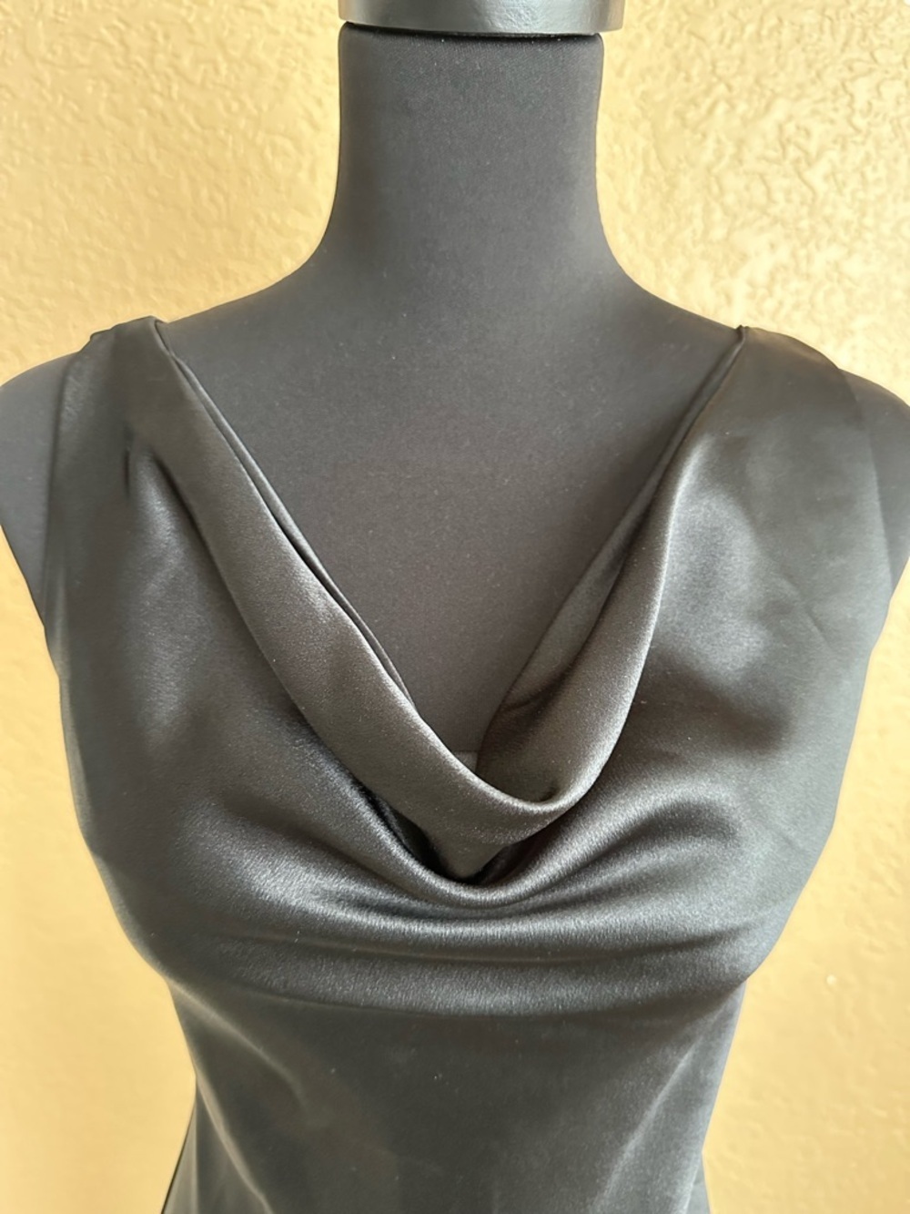 Black Satin Cocktail Dress Size 2 S.L. Fashions Cowl Neck Elegant Evening🖤 - Picture 5 of 11